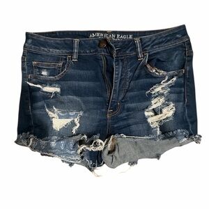 American Eagle Outfitters Women's Ripped Dark Blue Jean Shorts